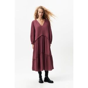 Zara oversized maxi V-Neck Dress 100%cotton